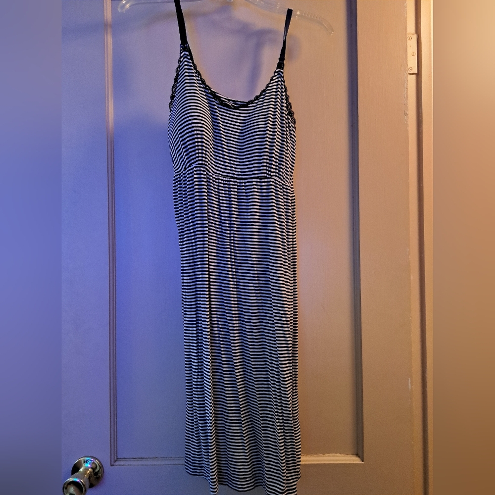 Bump In The Night Blue and White Striped Maternity/Nursing Dress Size Medium